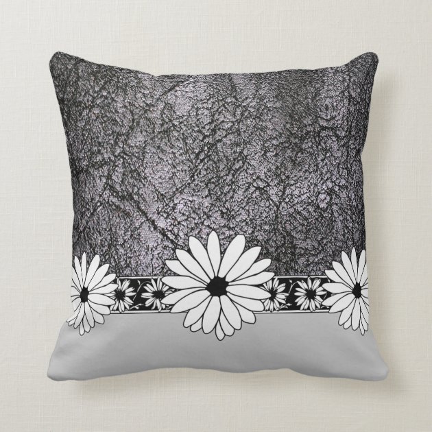White Daisy Black Faux Leather Throw Floor Pillow Zazzle